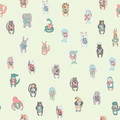 Fototapeta premium Seamless pattern of children's alphabet with cute animals. Vector illustration in doodle style.