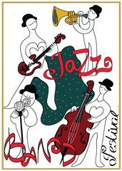Poster for jazz music festival or concert. Jazz band on white background.