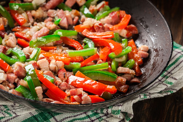 Frieding ingredients for preparing omelette