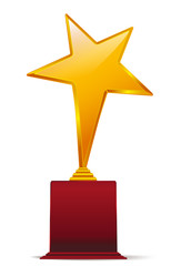 golden yellow star award on red base. vector illustration