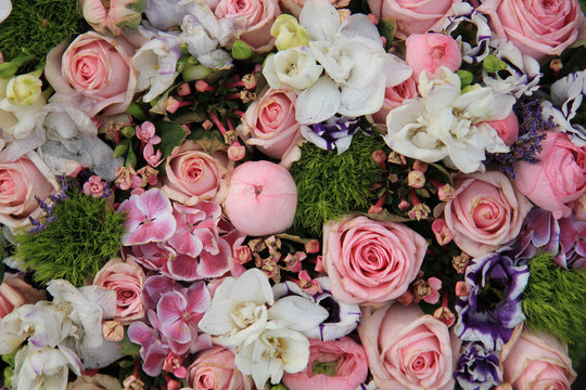 Mixed pink wedding arrangement