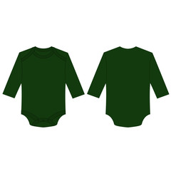 green long sleeve back and front baby romper bodysuit isolated vector