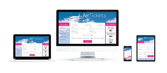 realistic devices isolated with air tickets website