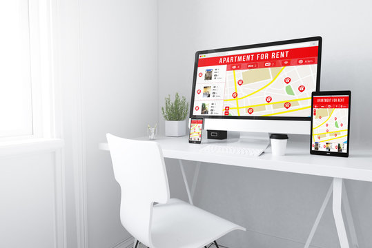  devices on white minimal apartment for rent website