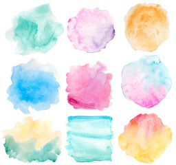 set of watercolor backgrounds on white