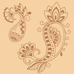 Henna tattoo flower template. Mehndi style. Set of ornamental patterns in the oriental style.