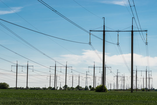 High voltage electric transmission tower energy pylon