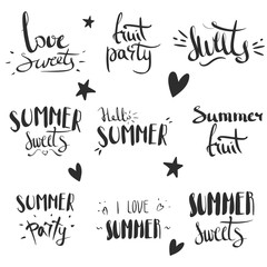 Set of hand drawn summer theme phrases