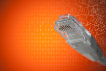 The concept of connection to the Internet. Plug RJ 45 close-up.