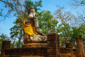 Wat Khao Phanom Phloeng Temple at Si Satchanalai Historical Park, a UNESCO World Heritage Site in Thailand