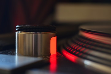 Close up of a Turntable Red Strobe Light on the Plate