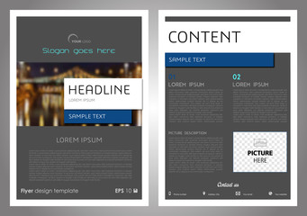 Vector flyer, corporate business, annual report, brochure design and cover presentation in grey and blue color.