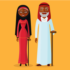 Vector of arab adult man and woman Illustration arab old people standing together and happy muslim grandmother and grandfather