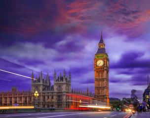 Fototapeta na wymiar Big Ben during colorful evening in London, England, UK