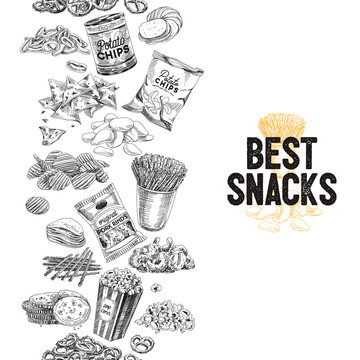 Vector hand drawn snack and junk food Illustration.