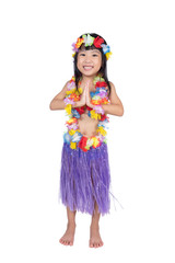 Asian Chinese little girl in hawaiian costume