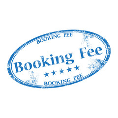 Blue grunge rubber oval stamp with the text booking fee written inside the stamp