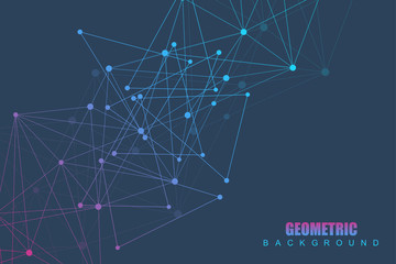 Geometric abstract background with connected line and dots. Structure molecule and communication. Scientific concept for your design. Medical, technology, science background. Vector illustration.