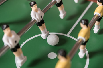 Close-up view of table football, selective focus