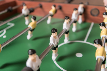 Close-up view of table football, selective focus