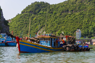 Fototapeta na wymiar Boats in Halong Bay, Vietnam
