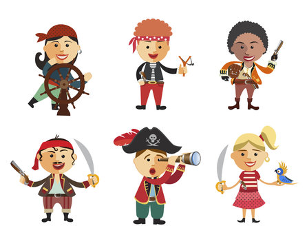 Set of pirates cartoon pirate icon set flat cartoon vector illustration isolated on a white background