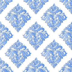 Seamless oriental blue ornament. Fine vector traditional oriental pattern with 3D elements, shadows and highlights