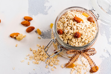 Oat meal flakes in a glass jar
