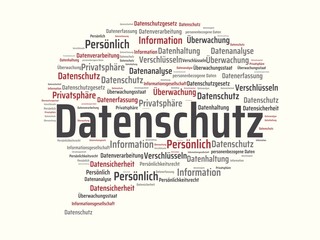 Datenschutz - Bilder mit Wörtern aus dem Bereich Datenschutz, Wortwolke, Würfel, Buchstabe, Bild, Illustration