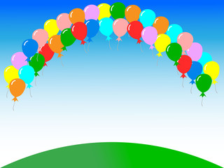 バルーンアーチと青空背景