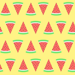 Vector flat watermelon slices seamless pattern on the yellow background