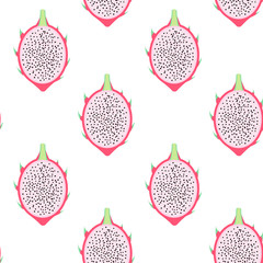 Vector flat pitahaya exotic fruit slices pattern on the white background