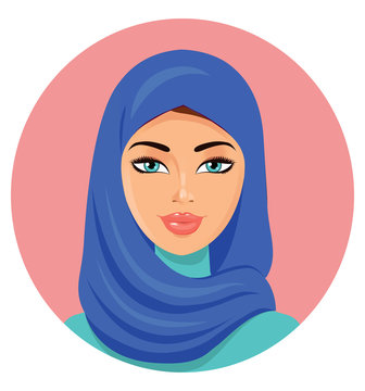 Muslim young beautiful arab woman in a blue hijab Isolated on a white background