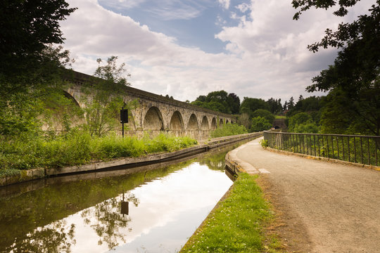 Chirk Aqueduct and Viaduct crossing the Ceiriog Valley in Wales