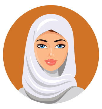 Beautiful muslim woman in white hijab vector illustration