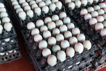 Eggs from duck farm in the package that preserved for sale.