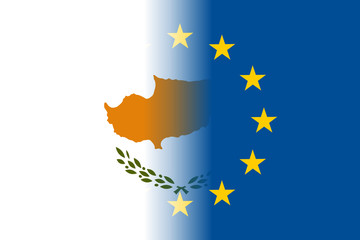Cyprus national flag with a flag of European Union twelve gold stars, identity and unity with EU, member since 1 May 2004. Vector flat style illustration