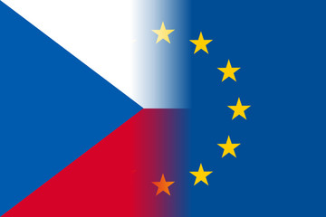 Czech Republic national flag with a flag of European Union twelve gold stars, identity and unity with EU, member since 1 May 2004. Vector flat style illustration