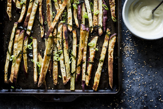 Japanese sweet potato fries and wasabi aioli
