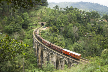 Train from the back in the mountains of Ella, Sri Lanka