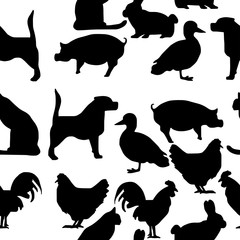 seamless pattern pets silhouette - vector illustration hand drawn with black lines, isolated on white background