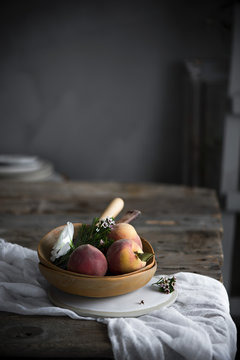 Fresh Peaches on a wooden table