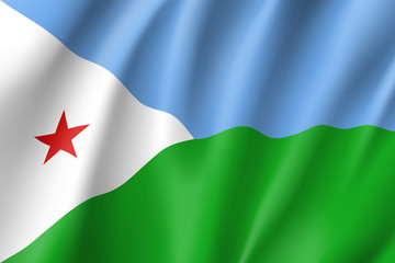 Waving flag Republic of Djibouti. Patriotic sign african country in official djiboutian colors and proportion correctly. Patriotic sign Eastern Africa state Vector icon illustration