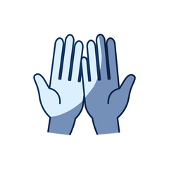blue color silhouette shading of front view palm of hands in symbol receiving vector illustration