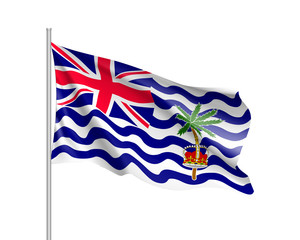 Waving flag of British India Ocean Territory. Illustration of Asian country flag on flagpole. Vector 3d icon isolated on white background