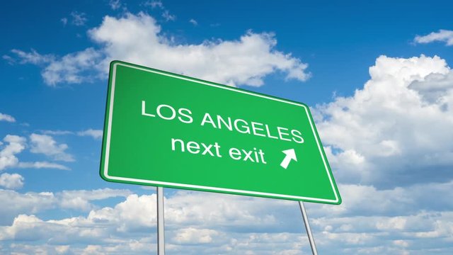 Animated road sign (Los Angeles), with a time lapsed sky as backdrop. 