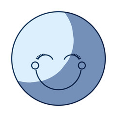 blue color silhouette shading of happy face female emoticon with eyes closed vector illustration
