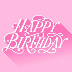 Happy birthday vintage hand lettering with 3d gradient shadow, on retro pink background. Vector illustration.