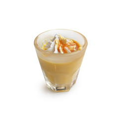 caramel parfait desserts frozen on a white background