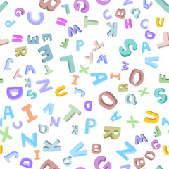 Vector seamless pattern of hand-drawn children's alphabet. 3D doodle letters. ABC font background illustration for kids.